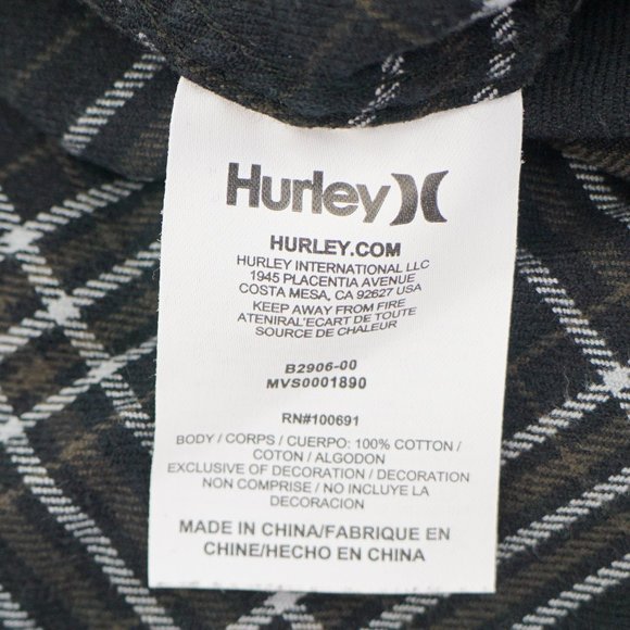 Hurley Long Sleeve Button Up Collared Shirt Men's Large Black/White Plaid - Picture 6 of 7